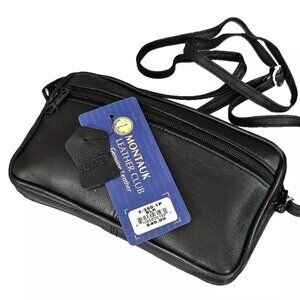 Women's Genuine Leather Small Cross Body Black Purse 3 Zipper Crossbody Bag